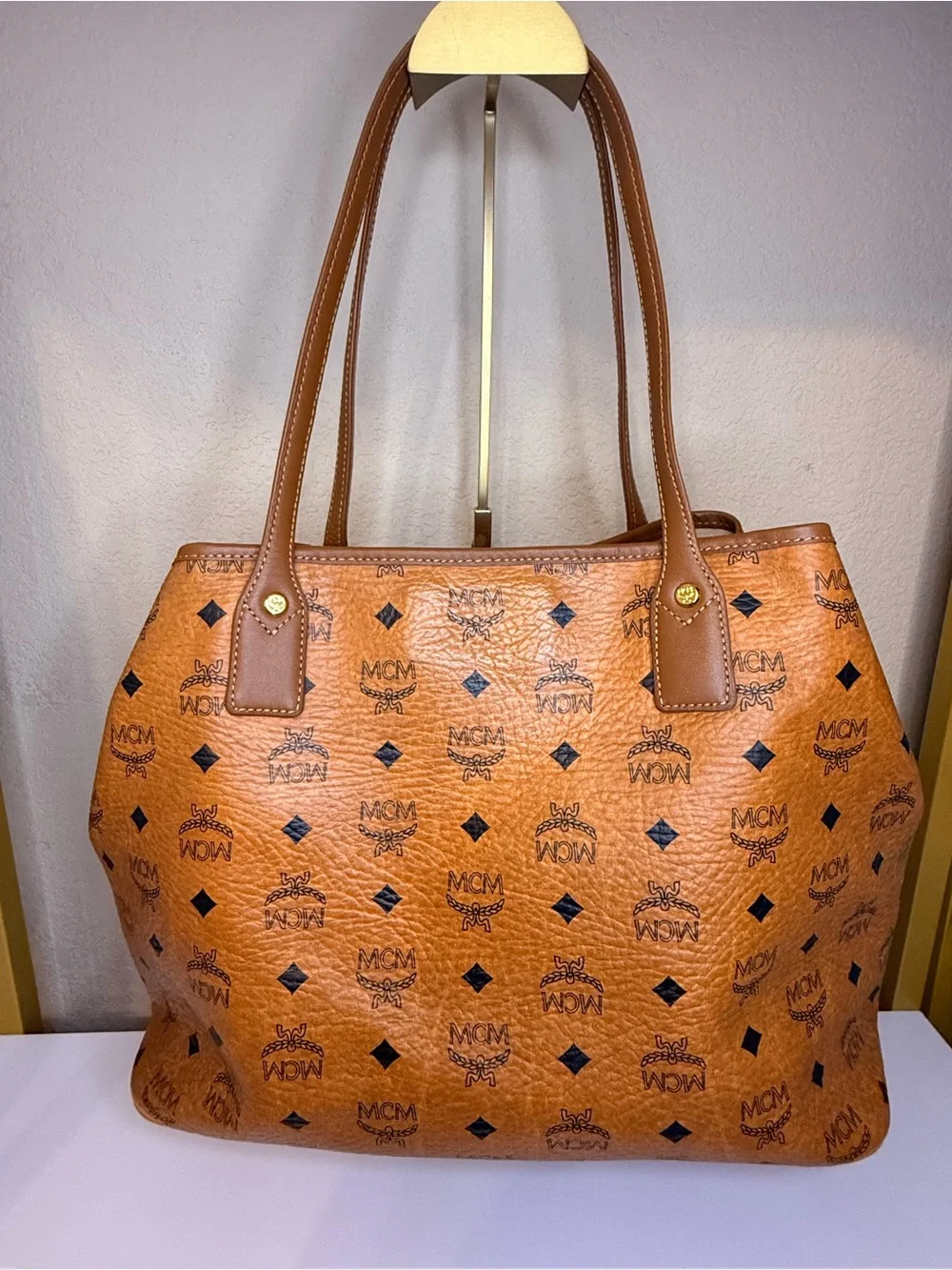 MCM Cognac Tote with Orange Center Stripe - Picture 2 of 16